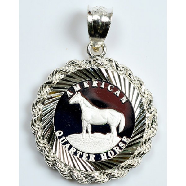PURE SILVER AMERICAN QUARTER HORSE COIN (17mm) in STERLING SILVER ROPE PENDANT